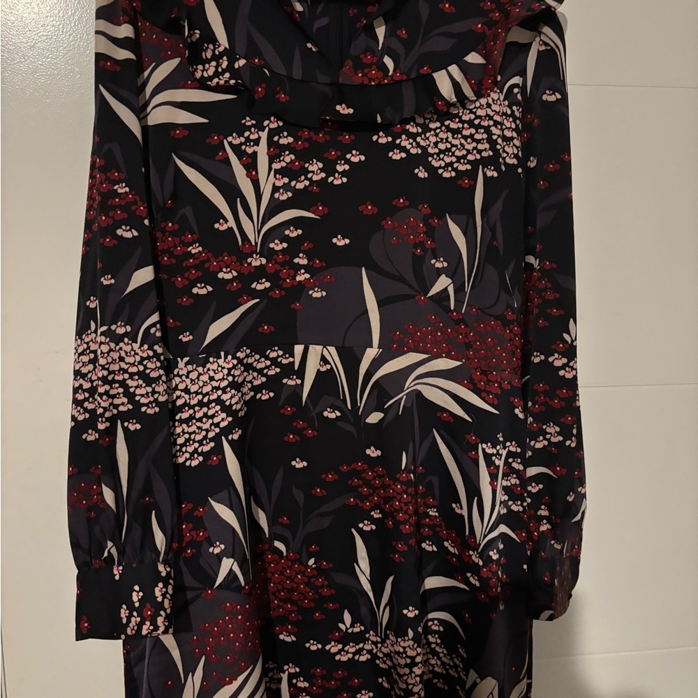 Ann Taylor Black and Red Floral Long Sleeve Dress